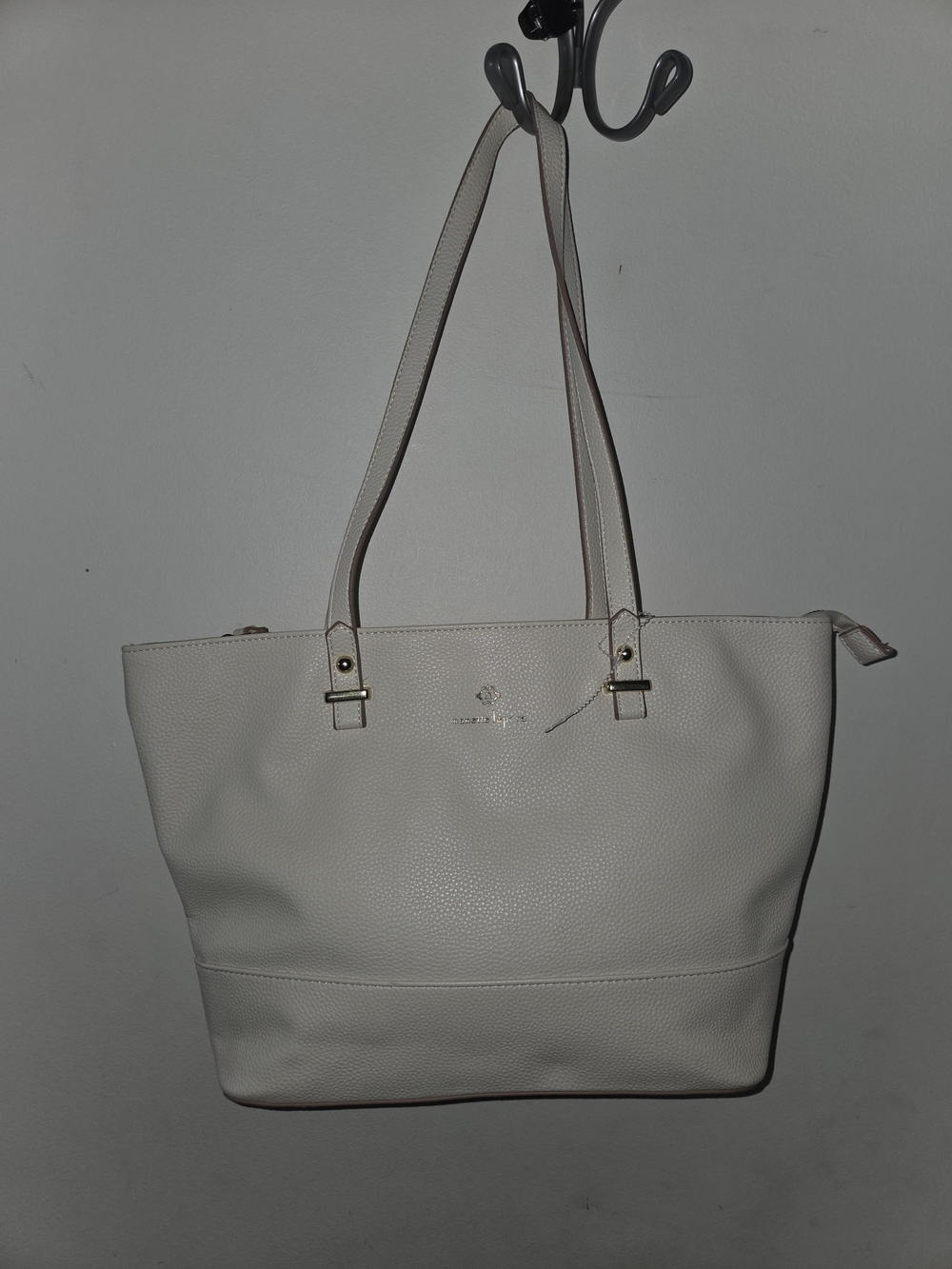 Nanette Lepore Cream Pebbled Leather Tote with Gold Hardware